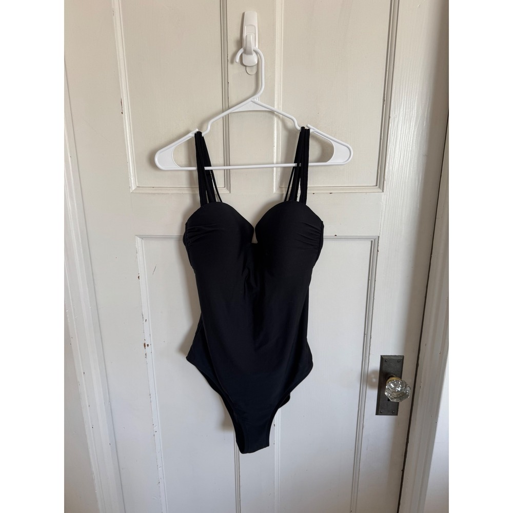 Athleta black Aqualuxe molded square plunge neckline one piece swimsuit size med